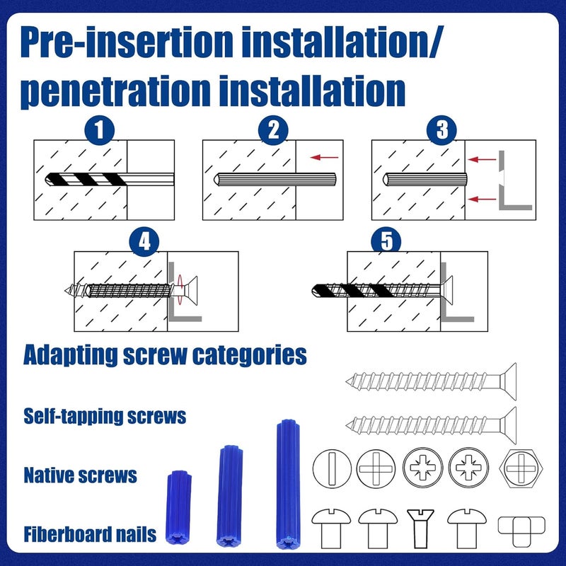 Lineshading 200 Pcs 5/16" Hole Screw Expanding Plastic Screw Anchors Blue Plastic Anchors Drywall Wall Expansion Pipe Bolt Expansion Tube for Hollow Walls Concrete Tile Cement Other Surface (1-1/2") - Image 3